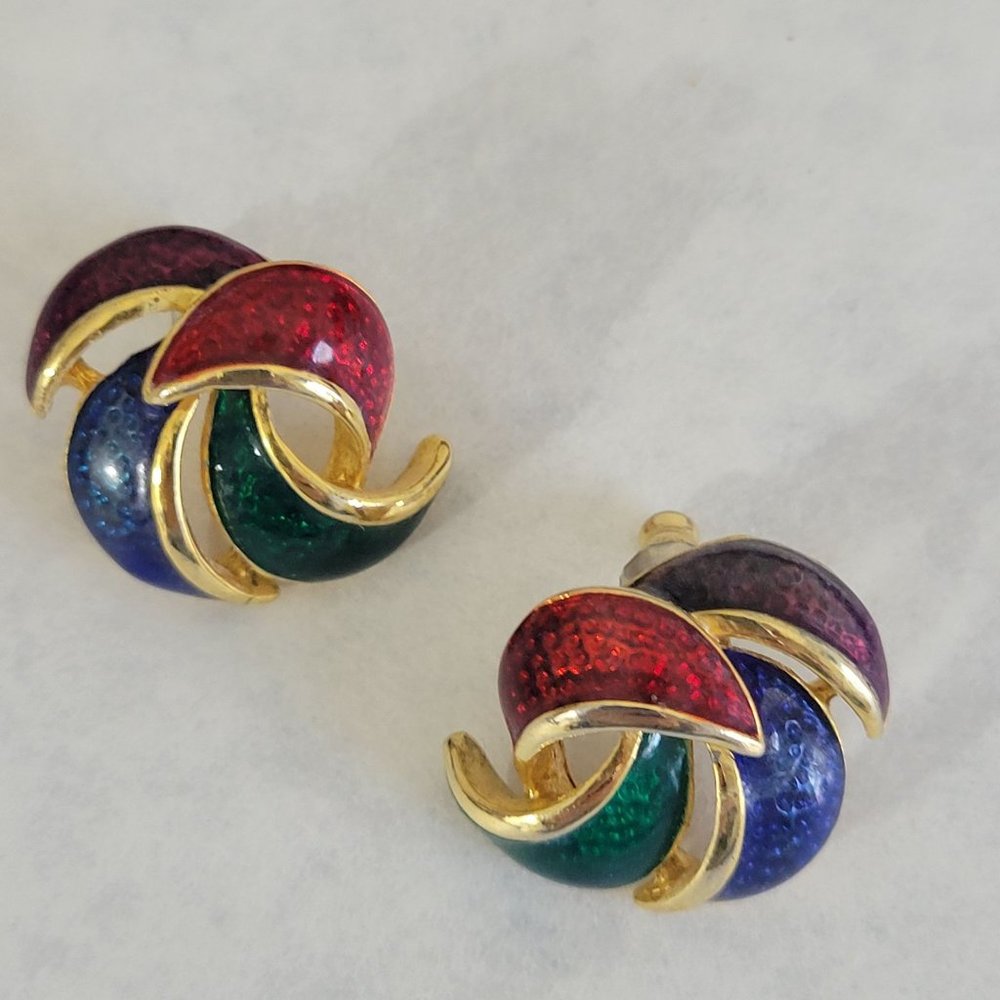 Multi Color Enameled Stud Earrings